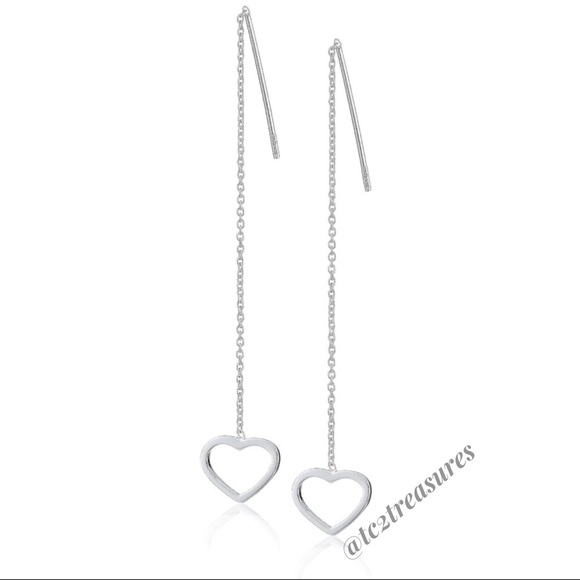 925 Heart Threader Earrings - Picture 7 of 7